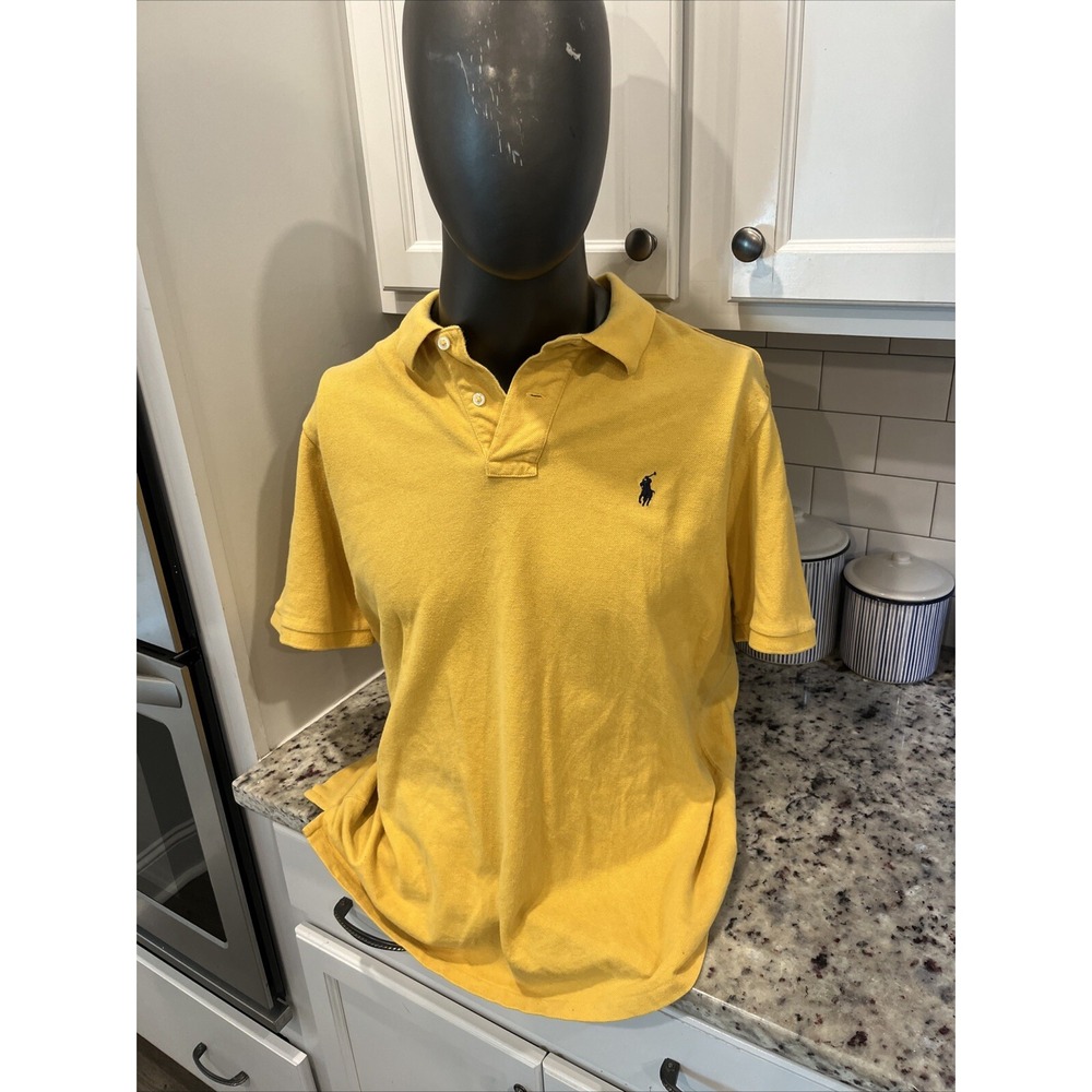 Polo Ralph Lauren Men's Short‎ Sleeve Solid Yellow Large Cotton Polo